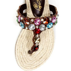 Naughty Monkey Free Fall Multi Bejeweled Thong Sandals NWOB